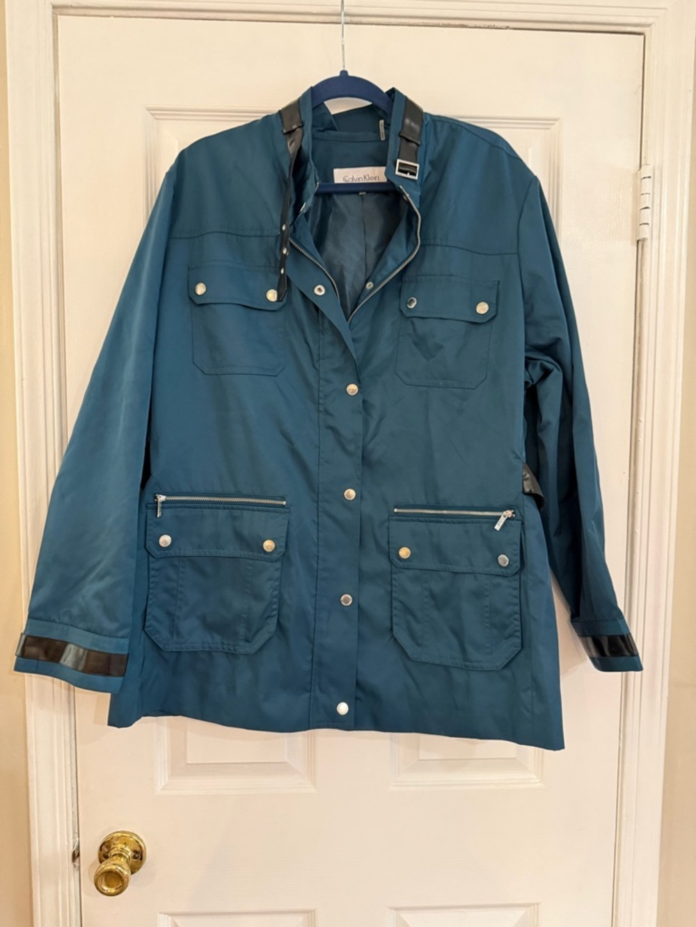Calvin Klein Teal Utility Jacket with Snap & Zipper Pockets